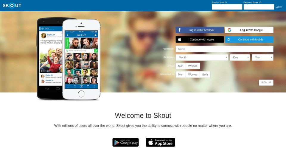 Skout main page